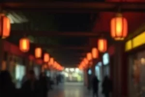 《灯下无人》剧照，深夜写字楼走廊只有一盏灯亮着